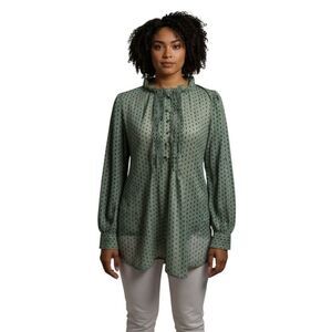 NWOT SHEIN Green and Black Long Sleeve Dressy Blouse sheer high neck size 3x